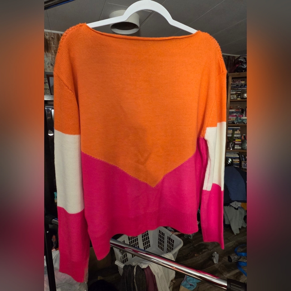 Vibrant Orange and Pink Women's Sweater - Picture 5 of 6